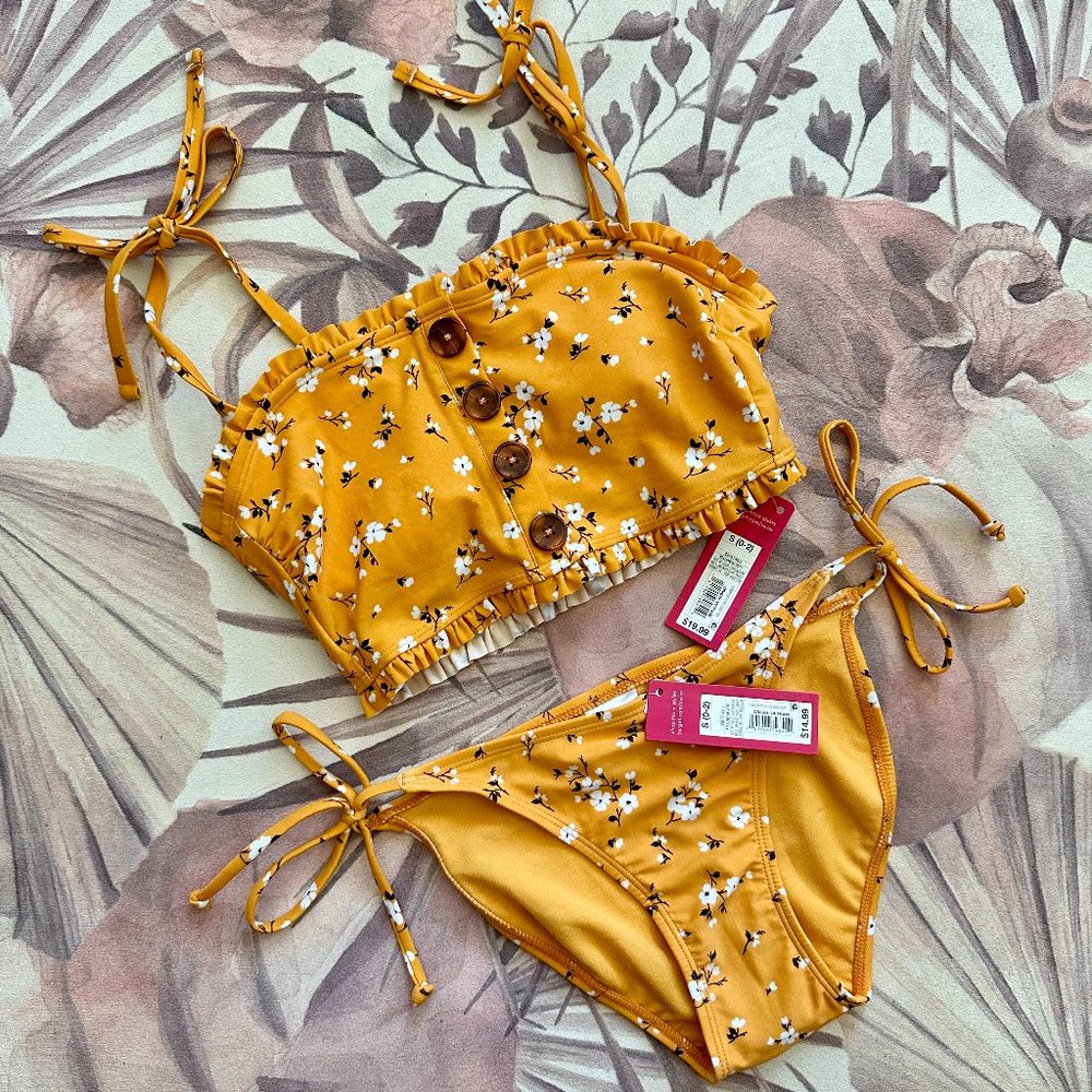 Xhilaration Yellow Floral String Tie Bikini (NWT, Size S)
